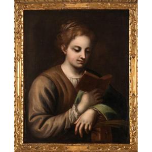 Circle Of Antonio Allegri, Known As Correggio, 17th Century, "saint Catherine Reading" 