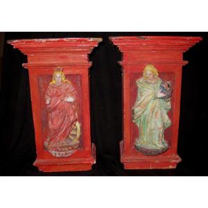 XVII Pair Of Polychrome Altarpiece Capitals