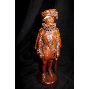 XIX Boxwood Carved Renaissance Character Signed Gagnepain