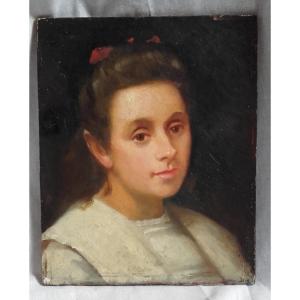 Oil On Wood Portrait Of Young Woman Around 1900