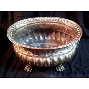 XVIII Planter Or Cooler Lions Heads And Paws Yellow Copper