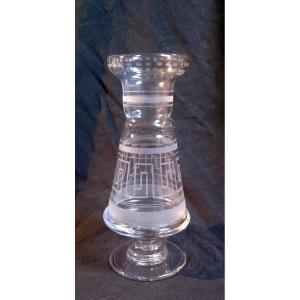 XIX Vase Called A Hyacinth Or Onion In Glass Engraved With Greek Frieze