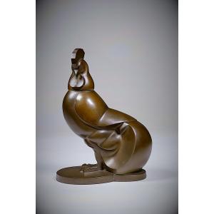 Japanese Bronze Sculpture By Hachii Kôji - Rooster - (japan, Showa Era, 1926 – 1989)