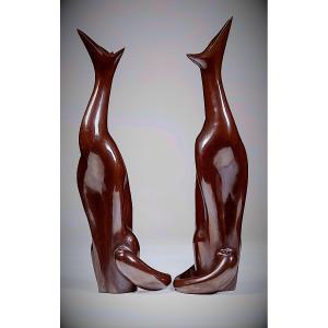 Japanese Bronze By Sakai Kozan - 'tsuki Miru Kitsune' Or Foxes Looking At The Moon - Circa 1955
