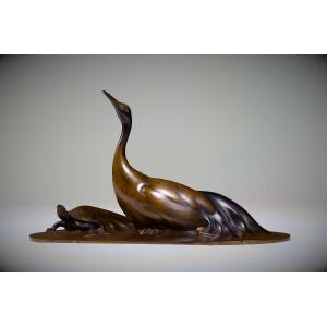 Japanese Bronze By Katô Tatsuo 加藤 龍雄 - Minogame And Crane