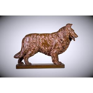 Japanese Okimono By Sugie ôken II – Collie Dog – Terracotta