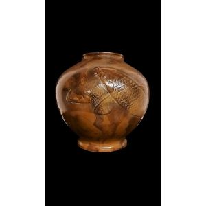 Japanese Bronze Vase Signed Keiun – Koi