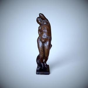 Japanese Bronze By Yoshishi Shibata: Female Nude With Drapery 