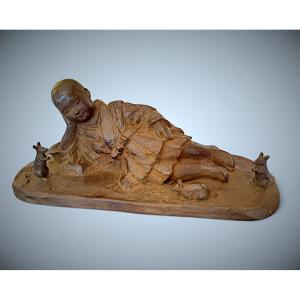 Japanese Bronze By Katsuhiro Saito: Sleeping Sesshu