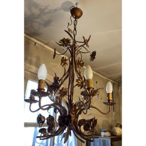 Art Nouveau Chandelier In Gold Metal