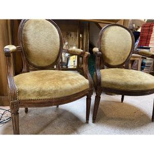 Pair Of Louis XVI Armchairs, Upholstered In Velvet