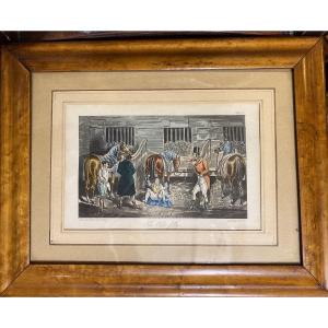 English Engraving By Alken, 1837, Period Frame In Speckled Maple