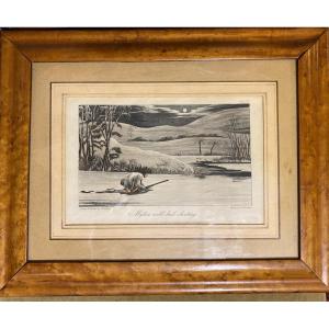 Aquatint Engraving By Alken, 19th Century, Period Frame In Speckled Maple