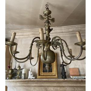 Dutch Brass Chandelier With 8 Arms
