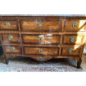 Louis XVI Marquetry Commode, Pinkish Beige Marble Top