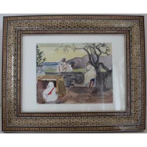 Pierre-eugène Clairin "the Prayer" Original Watercolor Framed Sahara Orientalism