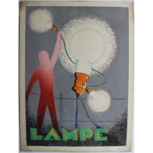 Original Gouache Advertising Project For Lamps, Ateliers R. Pichon, 1930s
