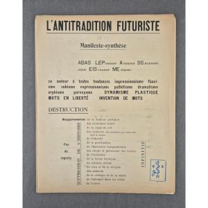 Guillaume Apollinaire "l'antitradition Futuriste" Rare Manifesto Ex. Personal Of The Author