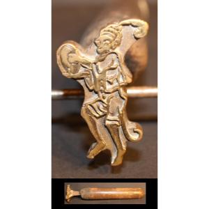 Rare Large Gilding Iron Monkey Tambourine Player Brass Binder Binder #108