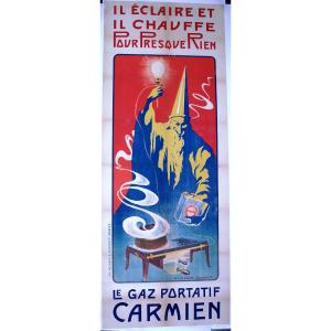 Baudrier-foucault - Le Gaz Portatif Carmien Very Rare Original Lithographic Poster Ca 1900