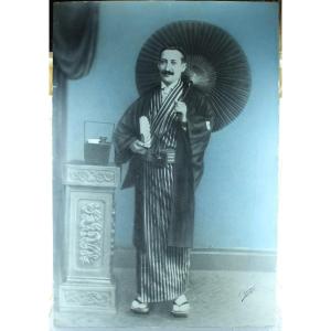 Transvestite Man In Japanese Kimono Very Large Photo 84x58 Cm! Ramus Grenoble 1912 Lookali Loti