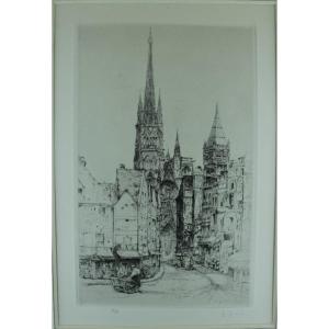 Auguste Brouet "rue De l'Epicerie In Rouen" - 1930 - Original Etching Signed And Number. 37/75
