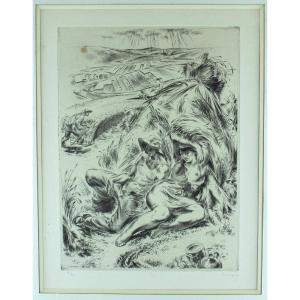 Paul Lemagny "the Rest During The Harvests" Rare Original Chisel Signed And Numbered 6/10