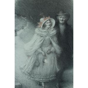 Charles Leandre "return From Midnight Mass" Original Lithograph In Colors Signed 1926