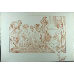 Adolphe Willette "morning Visit" Original Lithograph 1925 Last Work Of The Artist