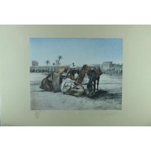 Alfred Broquelet "merchants In Marrakech Morocco" Litho. Col. Orig. Signed 1/50 Ex. Japan 1929