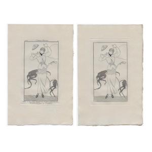 George Barbier: Etching In 2 States On Old Japan Printed In 5 Copies! N°21 Ladies Journal 1912