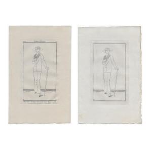 Boutet De Monvel 2 Etchings In Black On Old Japan N°7 Journal Des Dames 1912 Printed In 5 Copies.