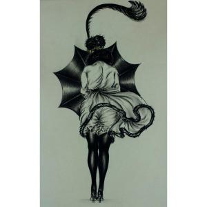 Bouby-passy "parisienne N°107" Large Original Art Deco Drawing In Frivolous Ink 1918