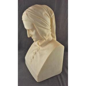 Vincenzo Vela (after) Bust Of Dante Alighieri - Marble Or Alabaster 30 Cm High, 8.6 Kg