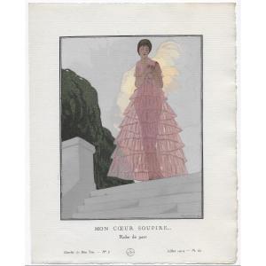 André E. Marty "my Heart Sighs - Park Dress" 1914 - Art Deco Stencil Gazette Du Bon Ton