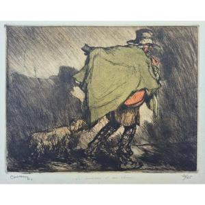 Armand Coussens "the Old Guitarist" Soft Varnished Colors 1921 Signed & Numbered 20/25 On Japan