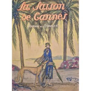 Jean-gabriel Domergue "the Season In Cannes" Large Original Watercolor For Magazine Cover