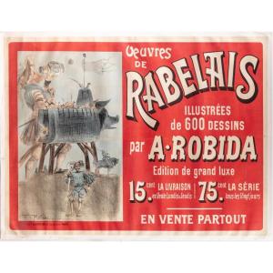 Large Original Bookstore Poster Albert Robida Works By François Rabelais On Canvas 1885