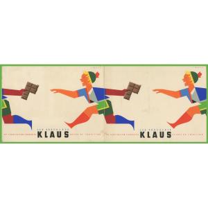 Original Gouache: Jean Jacquelin "chocolats Klaus" 80 X 30 Cm In 2 Panels Ca 1950