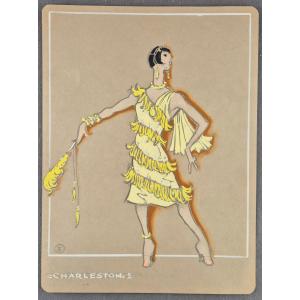 [henry-raymond Fost - Jenny Carre] "charleston" Original Gouache For Performance Costume
