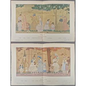 George Barbier "vichy" 2 Double Plates 1915 - Original Art Deco Stencils Gazette Du Bon Ton