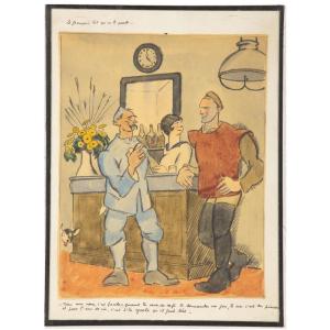 Pierre Falke "french As It Is Spoken" Original Drawing Published In "la Baïonnette" 1918