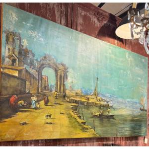 Very Large Oil On Canvas, Italian Landscape