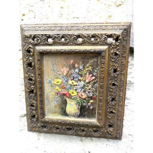 Knife Painting, Vase Of Flowers On Panel