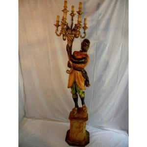 Nubian Torchere Door In Polychrome Wood