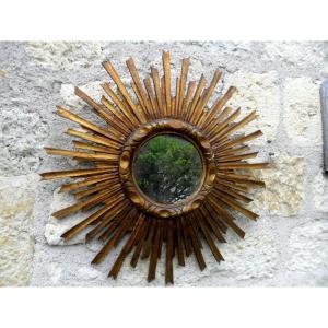 20th Century Gilded Wood Sun Mirror