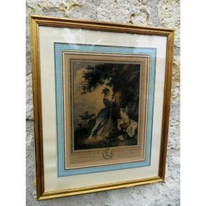 18th Century Engraving After Fragonard "the Love Cipher"