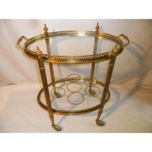 Maison Jansen Neo Classic Oval Brass And Glass Rolling Bar