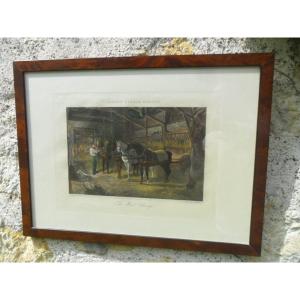 19th Century English Engraving "stable Scene"