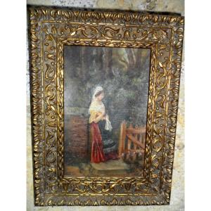 Oil On Canvas, 19th Century, "the Lady At The Barrier" 